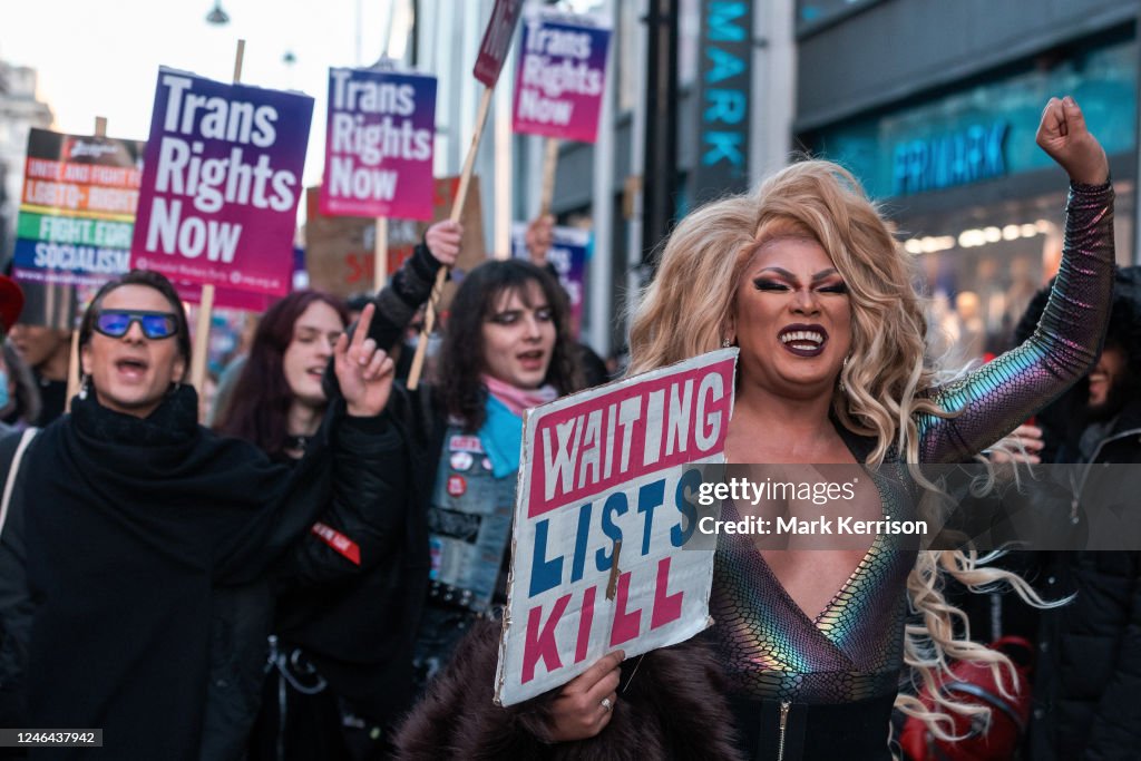 Trans Human Rights Trans rights activists march through central London after a protest ...