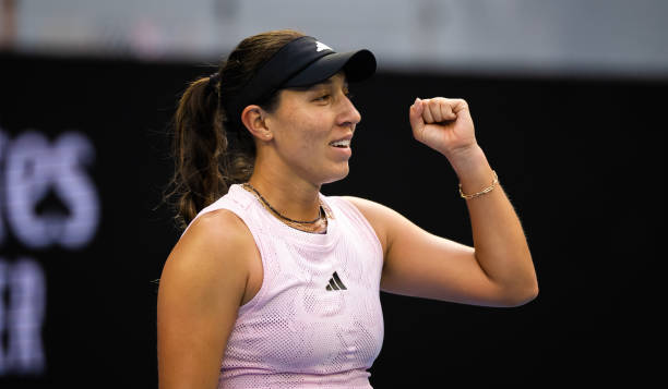 Jessica Pegula of the United States reacts to defeating Barbora Krejcikova of the Czech Republic in her fourth round match on Day 7 of the 2023...