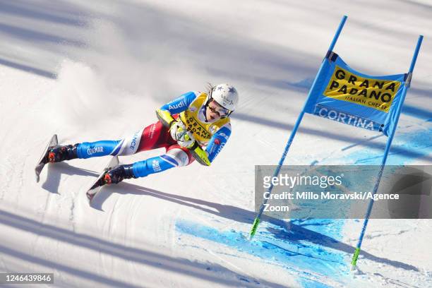 Romane Miradoli of Team France competes during the FIS Alpine Ski World Cup Women's Super G on January 22, 2023 in Cortina d'Ampezzo, Italy.