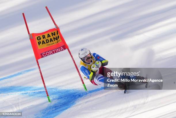 Romane Miradoli of Team France competes during the FIS Alpine Ski World Cup Women's Super G on January 22, 2023 in Cortina d'Ampezzo, Italy.