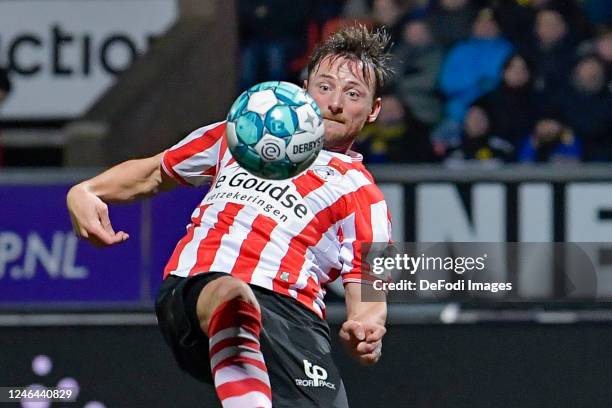 Bart Vriends of Sparta Rotterdam controls the ball during the Dutch Eredivisie match between SC Cambuur and Sparta Rotterdam at Cambuur Stadion on...