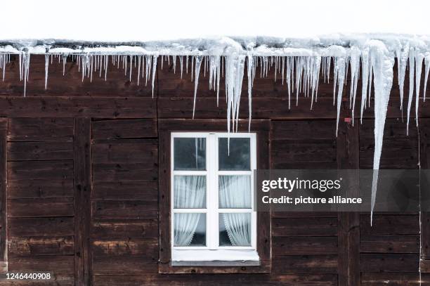 January 2023, Baden-Wuerttemberg, Feldberg: Icicles hang from the gutter of a house on the Feldberg. Photo: Silas Stein/dpa