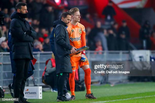 Goalkeeper Daan Reiziger of Vitesse Arnhem substitutes during the Dutch Eredivisie match between PSV Eindhoven and SBV Vitesse at Philips Stadion on...