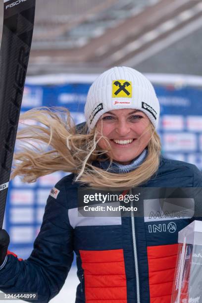 Sarah Dreier of Austria is in action during the ISMF Ski Mountaineering World Cup Comapedrosa Vertical Race Senior Women in Andorra on January 2023.