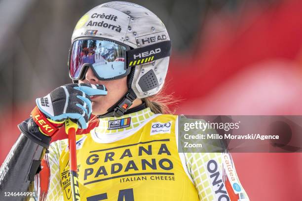 Cande Moreno of team Andorra crashes out during the FIS Alpine Ski World Cup Women's Downhill on January 21, 2023 in Cortina d'Ampezzo, Italy.