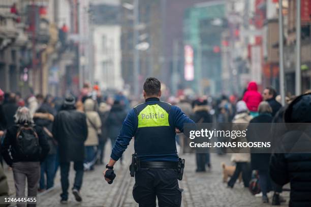 Illustration picture shows police presence during the Chinese Lunar New Year celebrations in Antwerp, Sunday 22 January 2023. Chinese are celebrating...