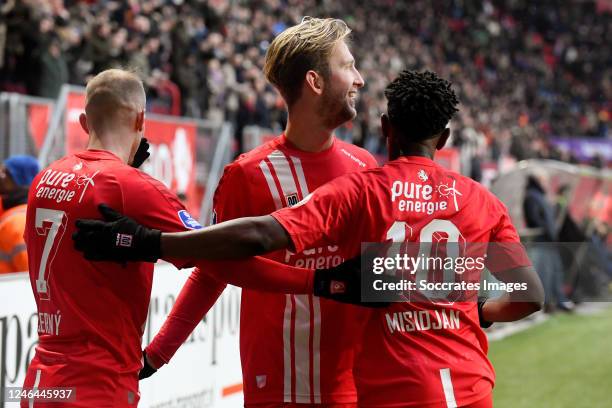 Vaclav Cerny of FC Twente celebrating 1-0 with Michel Vlap of FC Twente Virgil Misidjan of FC Twente during the Dutch Eredivisie match between Fc...