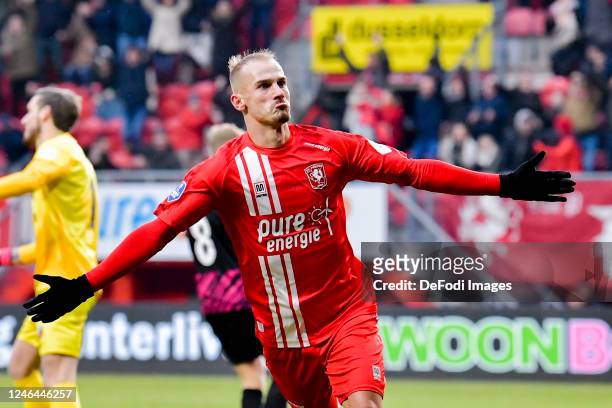 Vaclav Cerny of FC Twente scores the 1-0 Celebrates after scoring his teams 1-0 goal during the Dutch Eredivisie match between FC Twente and FC...