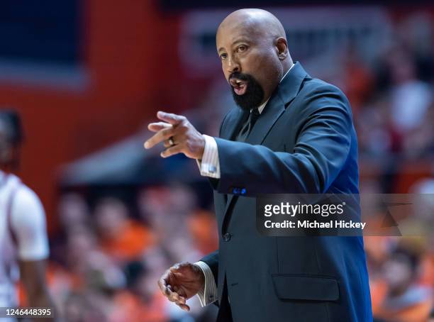Head coach Mike Woodson of the Indiana Hoosiers is seen during the game against the Illinois Fighting Illini at State Farm Center on January 19, 2023...