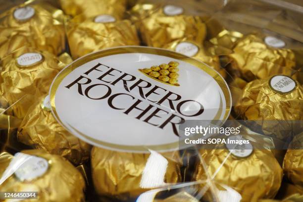 Ferrero Rocher logo on the candy box.