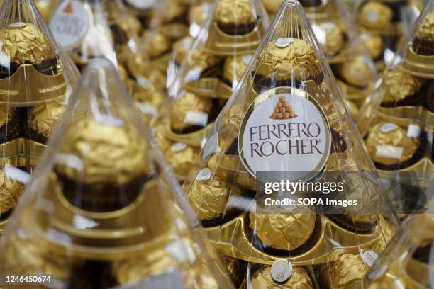 Ferrero Rocher candies on the store shelf.
