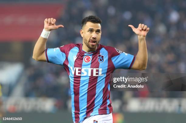 Trezeguet of Trabzonspor celebrates a goal during the Turkish Super Lig week 20 match between Trabzonspor and Istanbulspor at the Senol Gunes Sports...