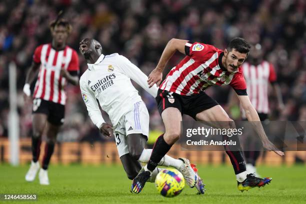 January: Dani Vivian centre-back of Athletic Club and Spain and Ferland Mendy left-back of Real Madrid and France compete for the ball during the...