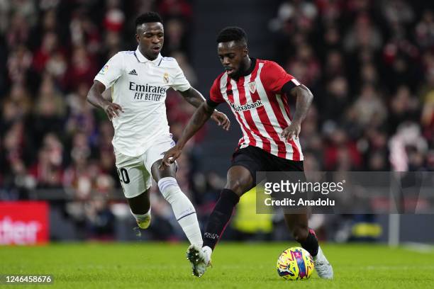 January: IÃ±aki Williams centre-forward of Athletic Club and Ghana and Vinicius Junior left winger of Real Madrid and Brazil compete for the ball...