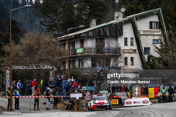 Kalle Rovanpera of Finland and Jonne Halttunen of Finland compete with their Toyota Gazoo Racing WRT Toyota GR Yaris Rally1 Hybrid during Day Four of...