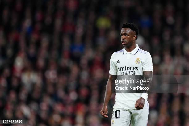 Vinicius Junior left winger of Real Madrid and Brazil during the LaLiga Santander match between Athletic Club and Real Madrid CF at San Mames Stadium...