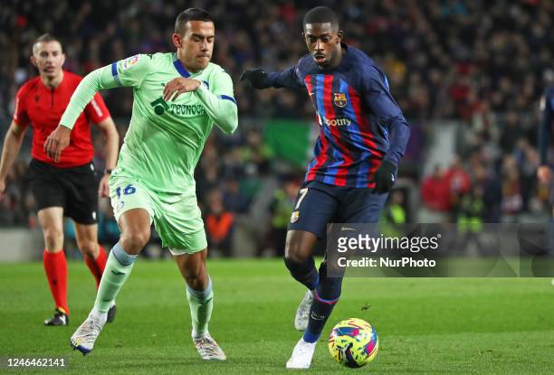 Ousmane Dembele and Angel Algobia during the match between FC Barcelona and Getafe CF, corresponding to the week 18 of the Liga Santander, played at...
