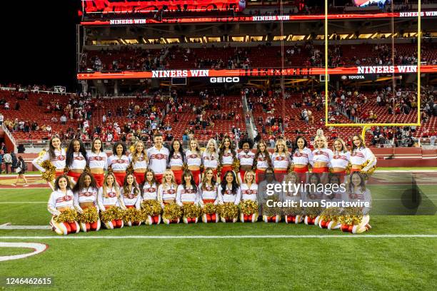 The San Francisco Gold Rush cheerleaders pose after the NFL NFC Divisional Playoff game between the Dallas Cowboys and San Francisco 49ers on January...