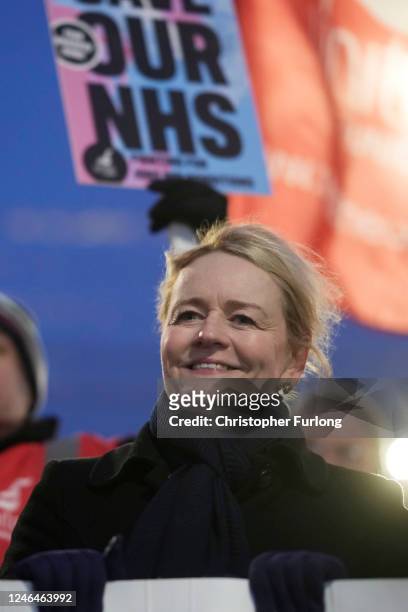 General Secretary of Unite the Union, Sharon Graham, joins ambulance workers on the picket line at the North West Ambulance Service NHS Trust on...