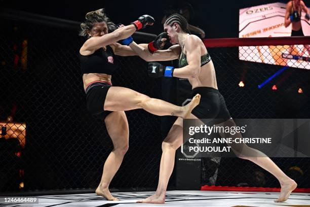 France's Laetitia Blot competes against Lithuania's Ernesta Kareckaite during the women's flyweight World Championship title bout at the Hexagone MMA...