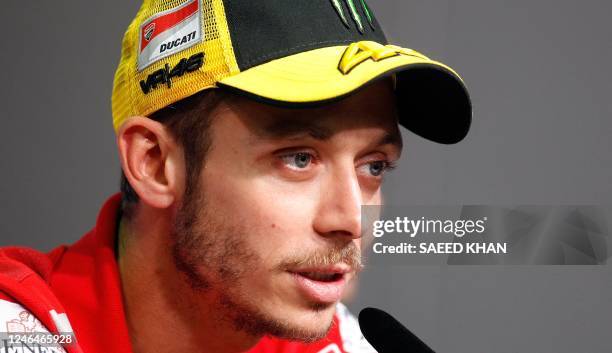 Ducati rider Valentino Rossi of Italy speaks during a press conference ahead of the upcoming Malaysian Grand Prix MotoGP motorcycling race at Sepang...