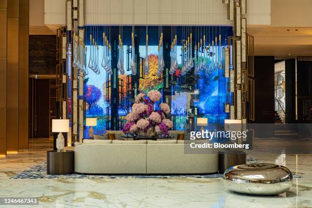 An aquarium in a lobby area of the Atlantis The Royal luxury resort on the Palm Jumeirah in Dubai, United Arab Emirates, on Thursday, Jan. 19, 2023....