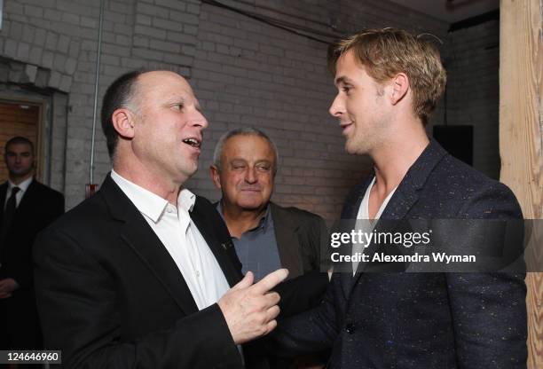 Bob Berney of FilmDistrict and Actor Ryan Goslin attend the "Drive" party hosted by GREY GOOSE Vodka at Soho House Pop Up Club during the 2011...