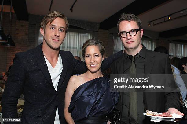 Actor Ryan Gosling, Kimberly Shlain and Director Nicolas Winding Refn attend the "Drive" party hosted by GREY GOOSE Vodka at Soho House Pop Up Club...