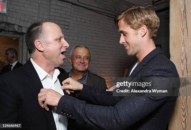 Bob Berney of FilmDistrict and Actor Ryan Goslin attend the "Drive" party hosted by GREY GOOSE Vodka at Soho House Pop Up Club during the 2011...