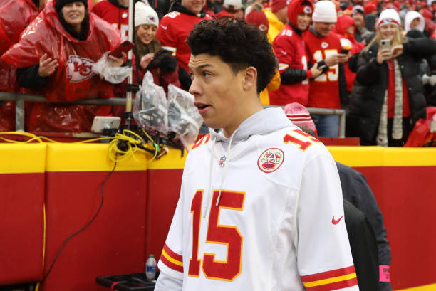 Kansas City Chiefs quarterback Patrick Mahomes brother Jackson Mahomes before an AFC divisional playoff game between the Jacksonville Jaguars and...