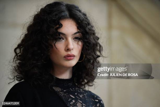 French model Deva Cassel poses during the Christian Dior photocall as part of the Haute-Couture Spring-Summer 2023 Fashion Week in Paris on January...