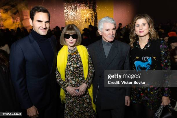 Roger Federer, Anna Wintour, Baz Luhrmann and Mirka Federer attend the Christian Dior Haute Couture Spring Summer 2023 show as part of Paris Fashion...