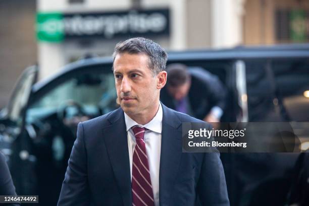 Alex Spiro, attorney for Elon Musk, arrives at court in San Francisco, California, US, on Monday, Jan. 23, 2023. Investors suing Tesla and Musk, its...