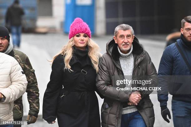 Candidate for the Czech Presidential elections and former PM Andrej Babis and his wife Monika arrive at an election campaign rally on January 23,...