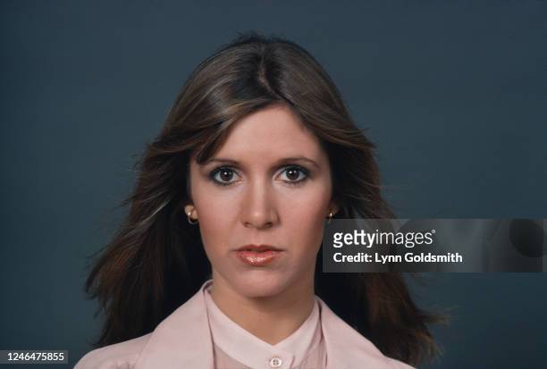 Close-up of American actress Carrie Fisher, 1978.