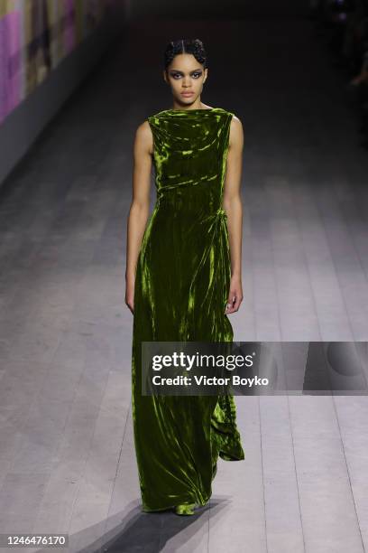 Model walks the runway during the Christian Dior Haute Couture Spring Summer 2023 show as part of Paris Fashion Week on January 23, 2023 in Paris,...