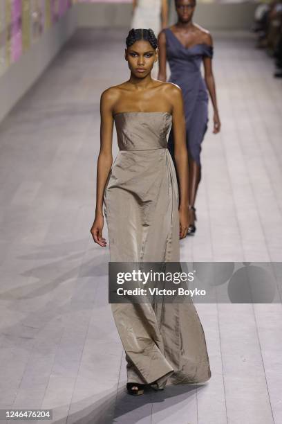 Model walks the runway during the Christian Dior Haute Couture Spring Summer 2023 show as part of Paris Fashion Week on January 23, 2023 in Paris,...