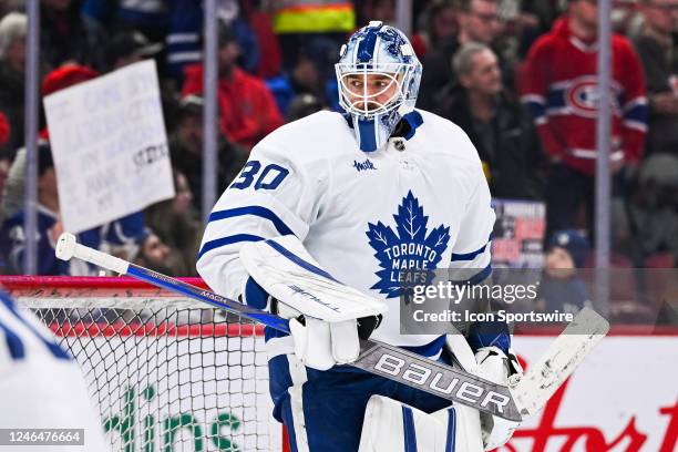 Look on Toronto Maple Leafs goalie Matt Murray at warm-up before the Toronto Maple Leafs versus the Montreal Canadiens game on January 21 at Bell...