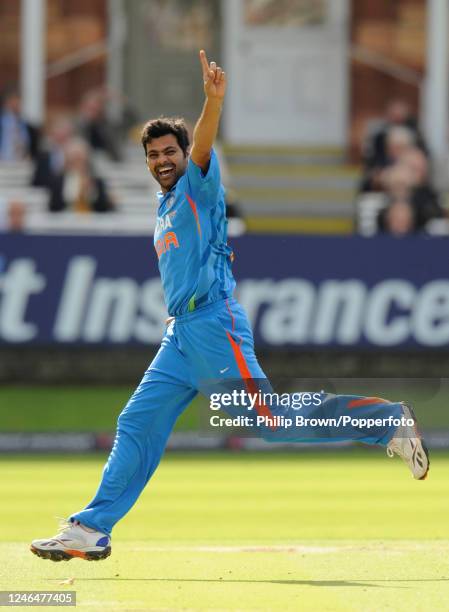 Rudra Pratap Singh of India celebrates after dismissing England captain Alastair Cook during the 4th One Day International between England and India...