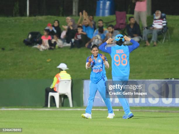 Amanjot Kaur of India Harleen Deol of India during the Women's T20I Tri-Series match between India and West Indies at Buffalo Park on January 23,...