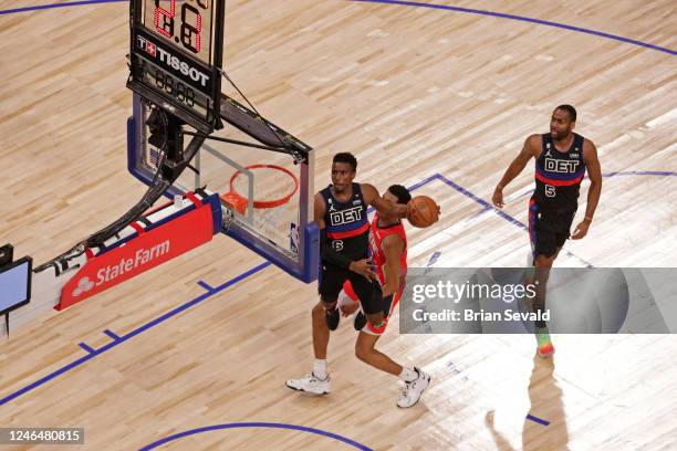 Hamidou Diallo of the Detroit Pistons drives to the basket during the game against the New Orleans Pelicans on January 13, 2023 at Little Caesars...