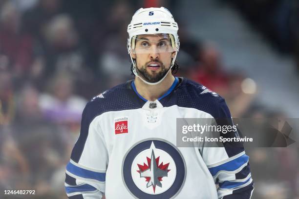 Winnipeg Jets Defenceman Brenden Dillon before a face-off during second period National Hockey League action between the Winnipeg Jets and Ottawa...