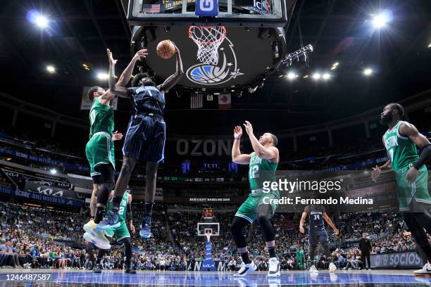 Jonathan Isaac of the Orlando Magic drives to the basket during the game against the Boston Celtics on January 23, 2023 at Amway Center in Orlando,...