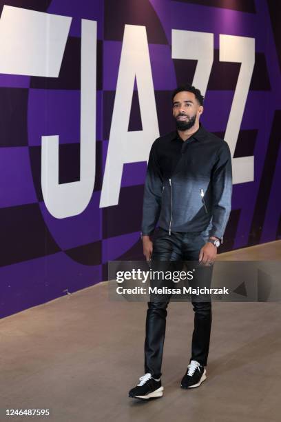 Mike Conley of the Utah Jazz arrives to the arena before the game against the Charlotte Hornets on January 23, 2023 at vivint.SmartHome Arena in Salt...