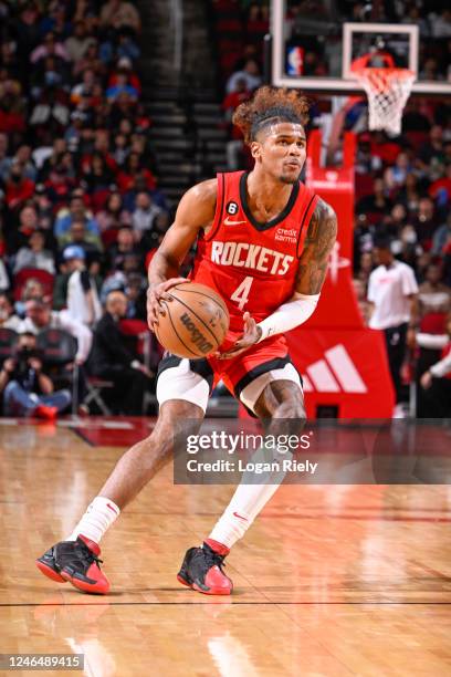 Jalen Green of the Houston Rockets drives to the basket during the game against the Minnesota Timberwolves on January 23, 2023 at the Toyota Center...