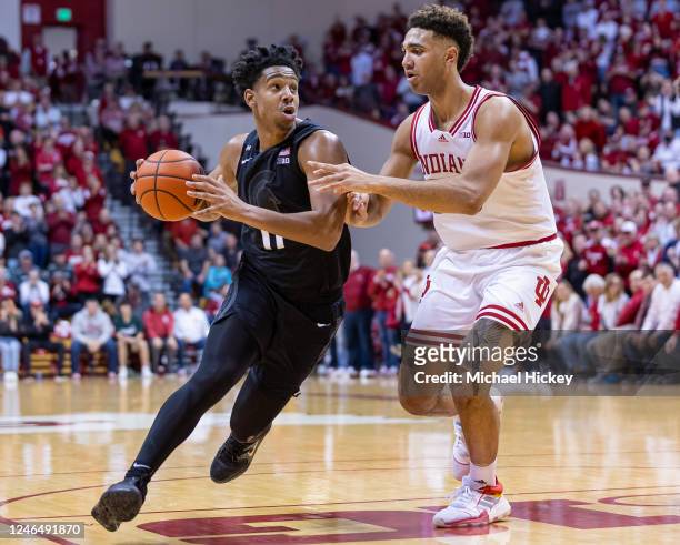 Hoggard of the Michigan State Spartans drives to the basket against Trayce Jackson-Davis of the Indiana Hoosiers at Simon Skjodt Assembly Hall on...