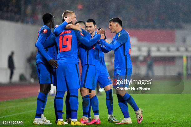 Players of FCSB celebrating after they scored a goal during Romania News  Photo - Getty Images
