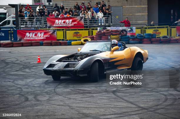 Chevrolet Corvette Stingray performs a drift and burnout show during the MCM Car Show in Bogota, Colombia, the biggest auto show in latin america, on...
