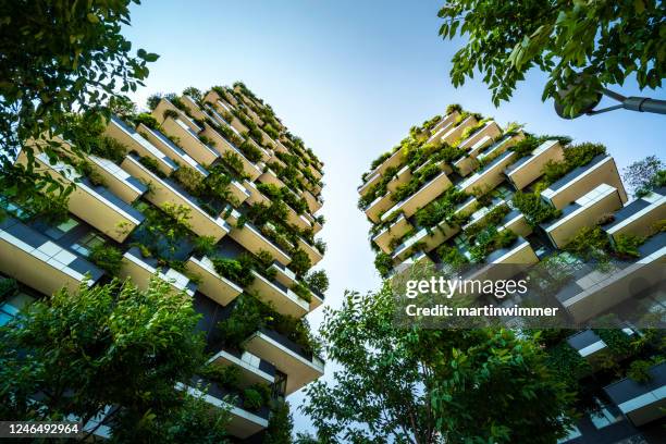 bosco vertical tree houses in milan italy - milan skyscraper stock pictures, royalty-free photos & images