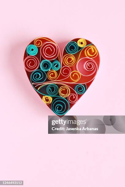 handmade paper quilling heart shape - homemade valentine stock pictures, royalty-free photos & images